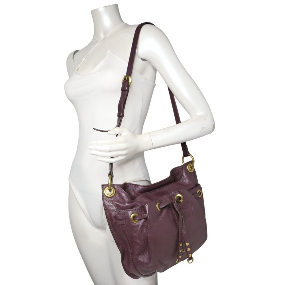 OrYany Leather Shoulder Bag Purple Hobo Slouchy Boho Purse Brass Hardware - Picture 3 of 16